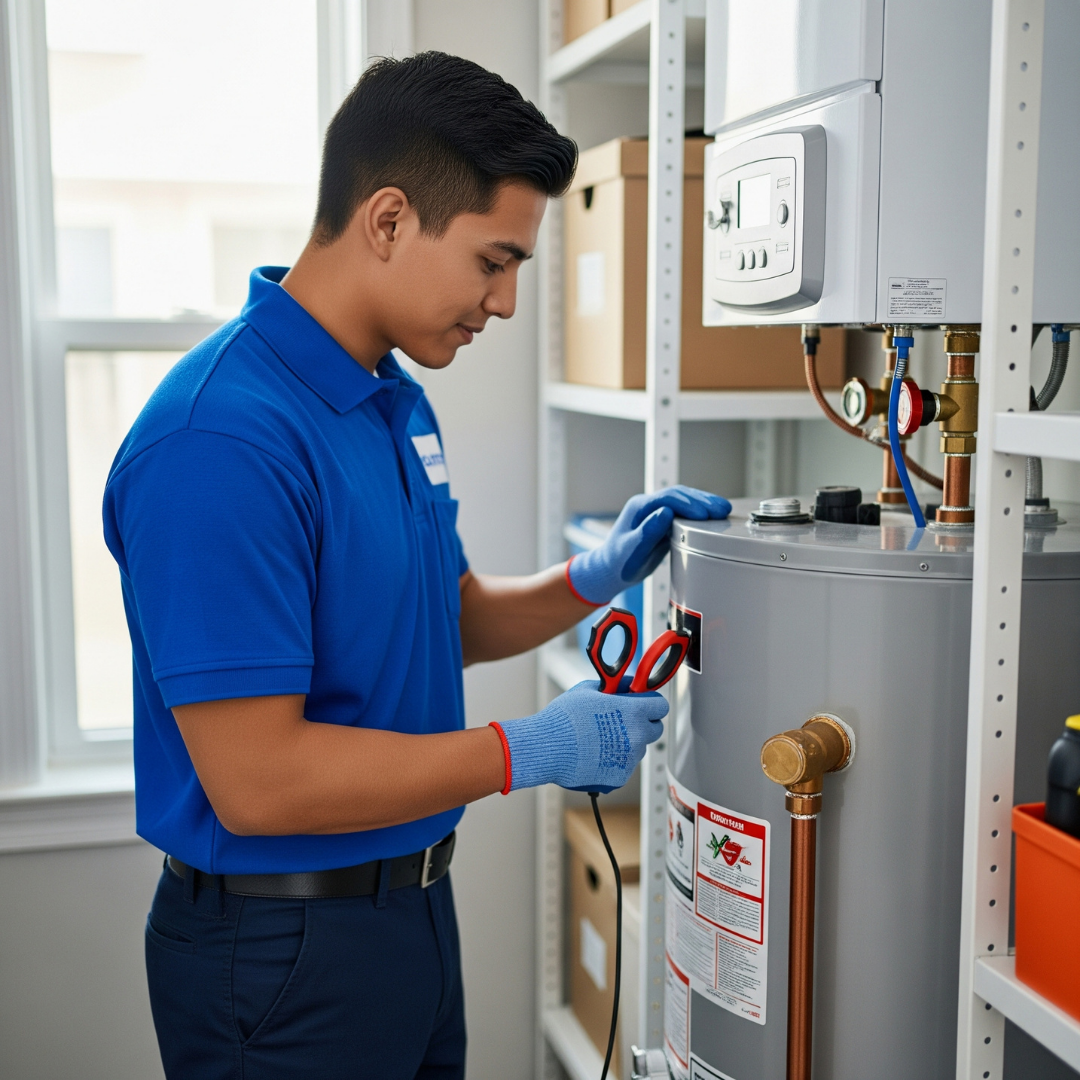 man working on hot water system