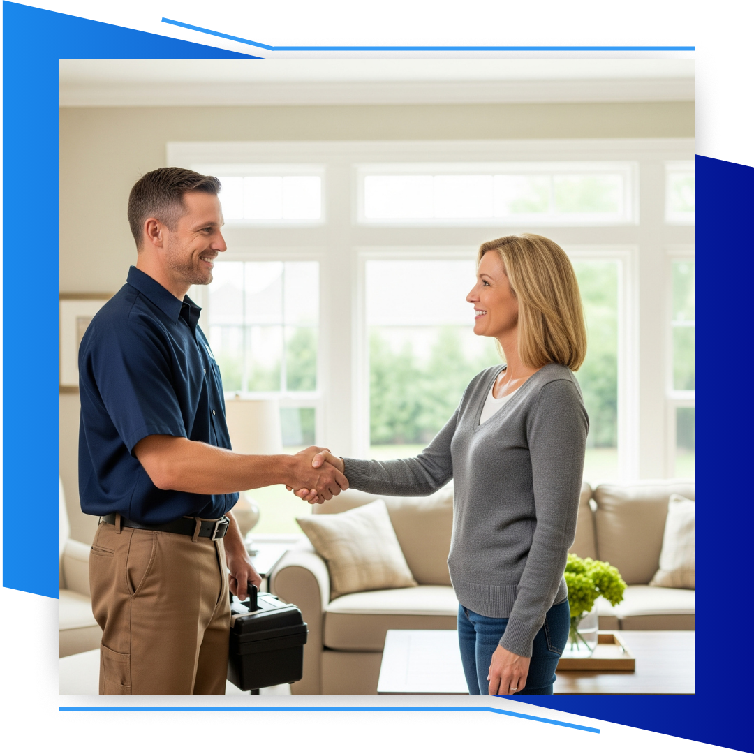 HVAC technician shaking hands with a woman